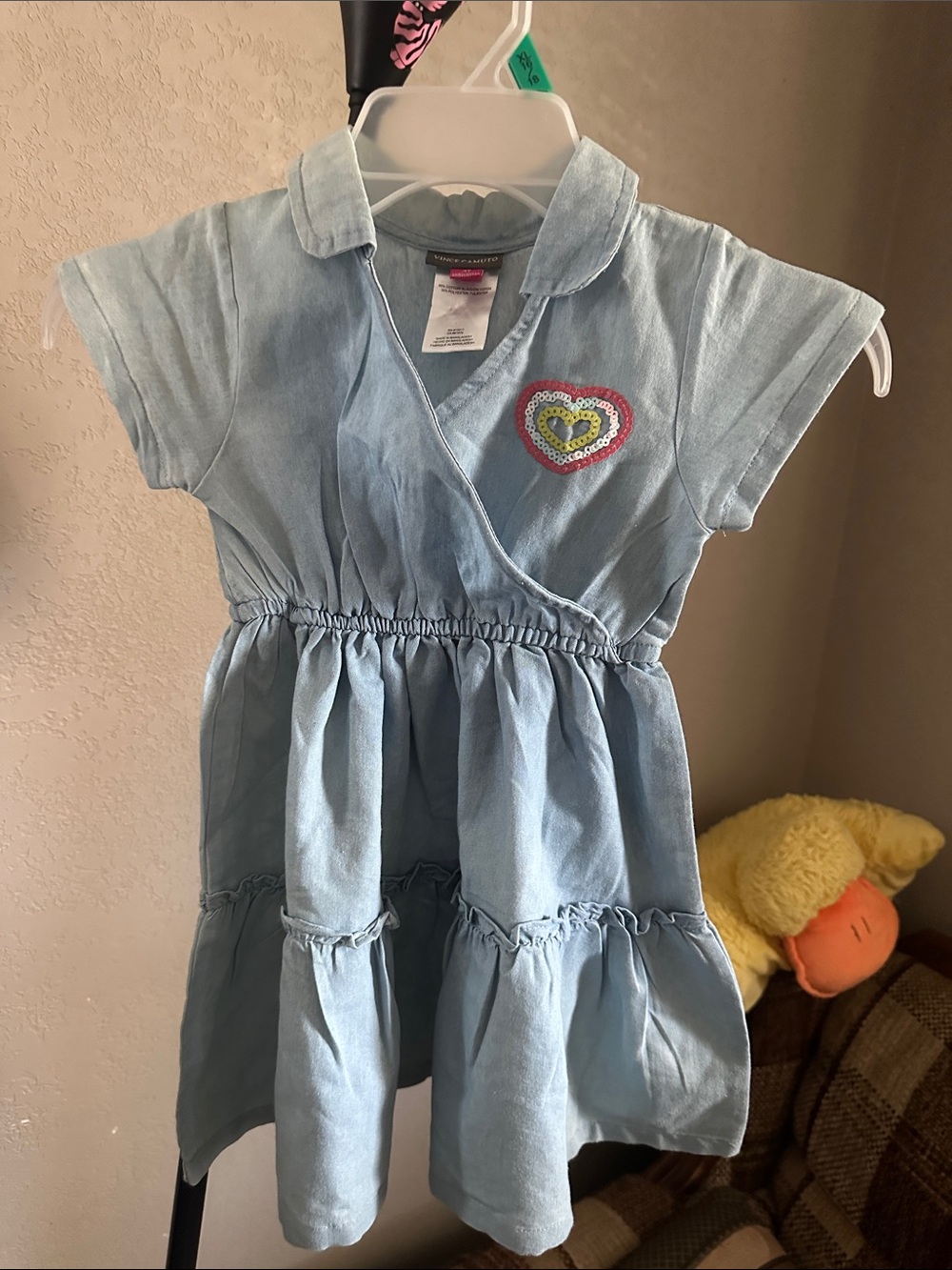 Vince Camuto Light Blue Denim-Style Girls' Dress with Heart Patch